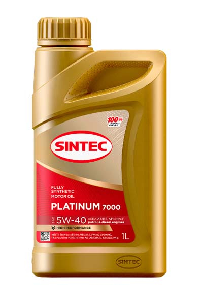 Масло моторное синтетическое SINTEC PLATIUM 7000  5W40 A3/B4 SN/CF   1L